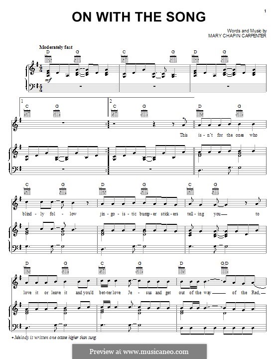 On with the Song: Für Stimme und Klavier (oder Gitarre) by Mary Chapin Carpenter