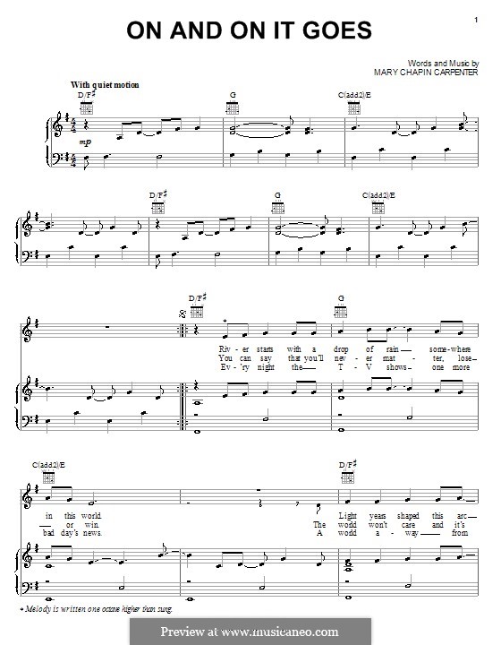 On and On It Goes: Für Stimme und Klavier (oder Gitarre) by Mary Chapin Carpenter