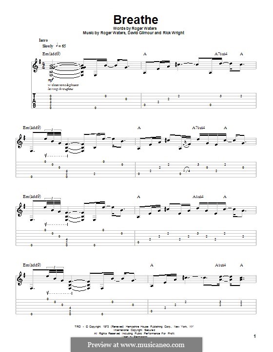 Breathe (Easy Star All-Stars): Für Gitarre mit Tabulatur by David Gilmour, Richard Wright, Roger Waters