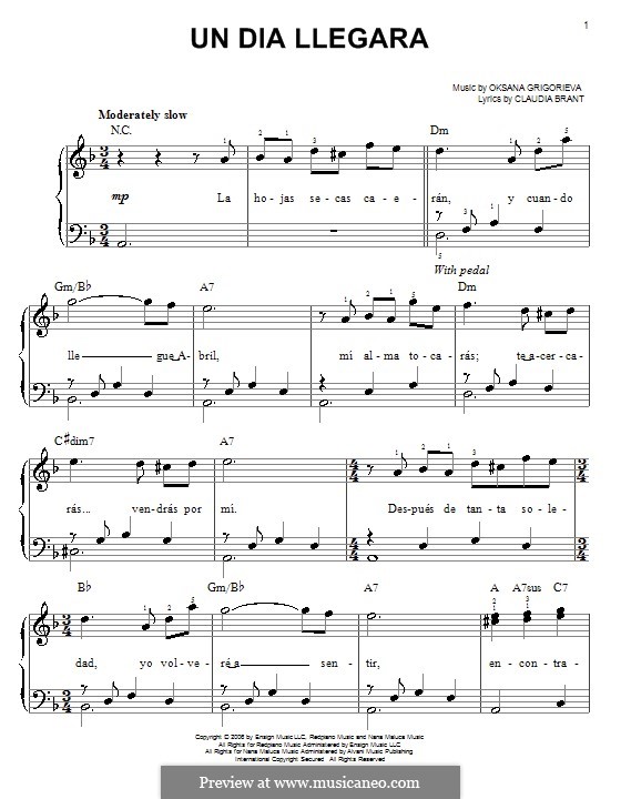 Un Dia Llegara (Josh Groban): Für Klavier, leicht by Claudia Brant, Oksana Grigorieva