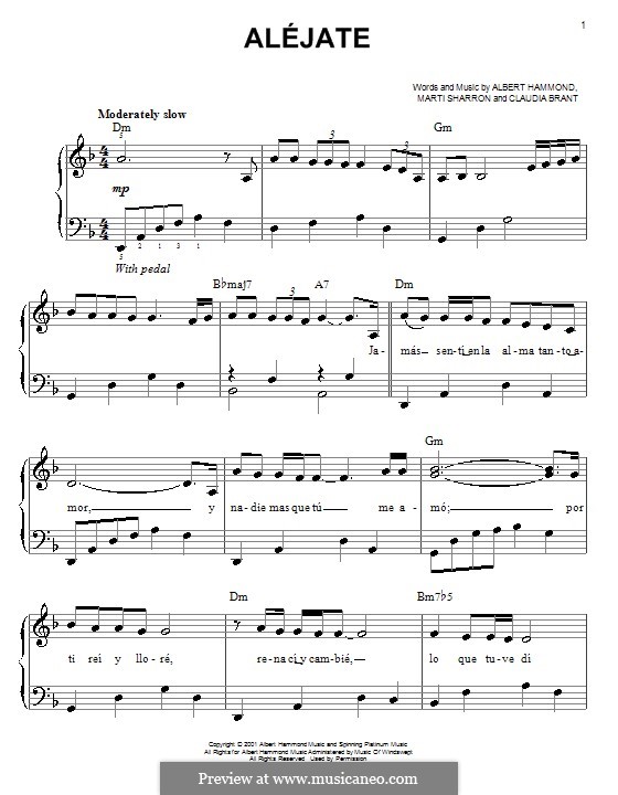 Alejate (Josh Groban): Für Klavier by Albert Hammond, Claudia Brant, Marti Sharron