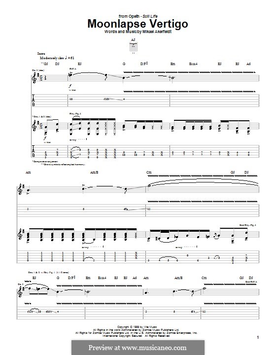 Moonlapse Vertigo (Opeth): Für Gitarre mit Tab by Mikael Akerfeldt