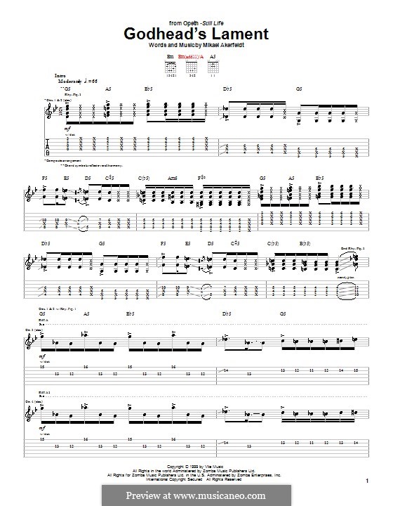 Godhead's Lament (Opeth): Für Gitarre mit Tab by Mikael Akerfeldt
