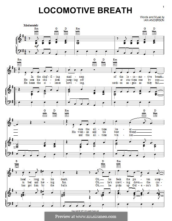 Locomotive Breath (Jethro Tull): Für Stimme und Klavier (oder Gitarre) by Ian Anderson