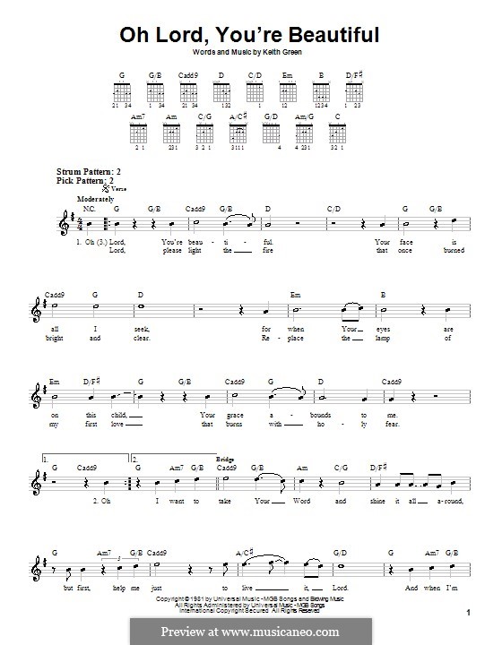 Oh Lord, You're Beautiful: Für Gitarre (Sehr leichte Fassung) by Keith Green