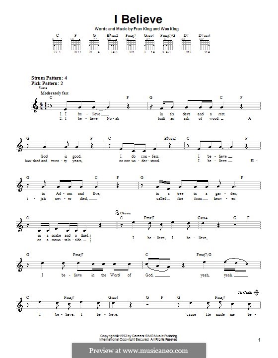 I Believe (Wes King): Für Gitarre (Sehr leichte Fassung) by Fran King