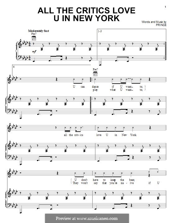 All the Critics Love U in New York: Für Stimme und Klavier (oder Gitarre) by Prince