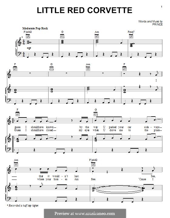 Little Red Corvette: Für Stimme und Klavier (oder Gitarre) by Prince