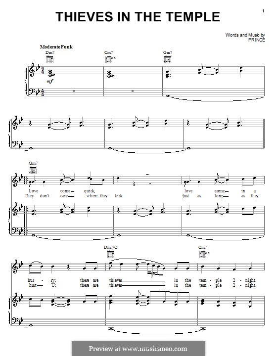 Thieves in the Temple: Für Stimme und Klavier (oder Gitarre) by Prince