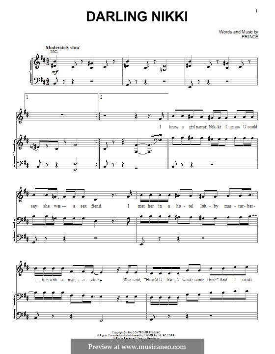 Darling Nikki: Für Stimme und Klavier (oder Gitarre) by Prince