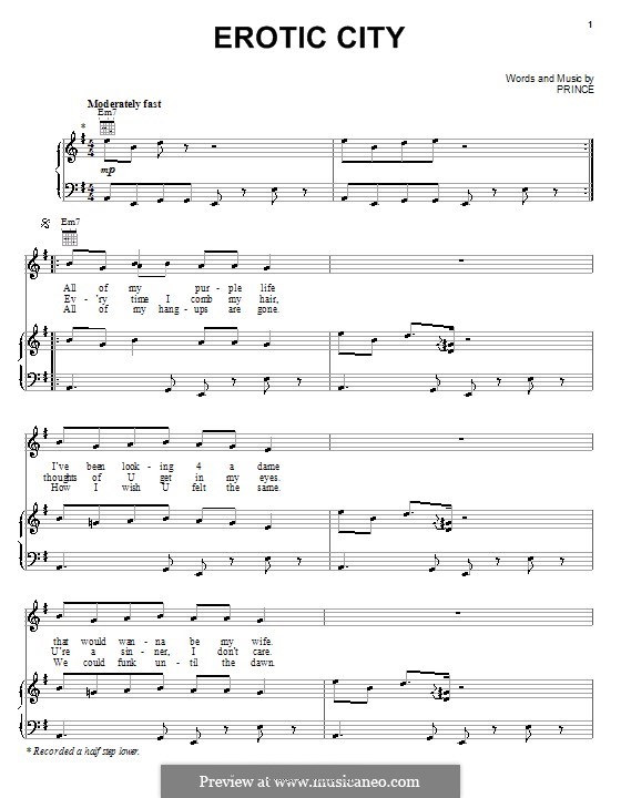 Erotic City: Für Stimme und Klavier (oder Gitarre) by Prince