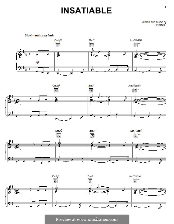 Insatiable: Für Stimme und Klavier (oder Gitarre) by Prince