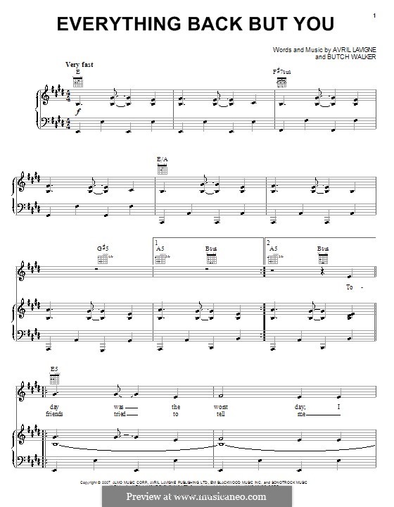 Everything Back But You (Avril Lavigne): Für Stimme und Klavier (oder Gitarre) by Butch Walker