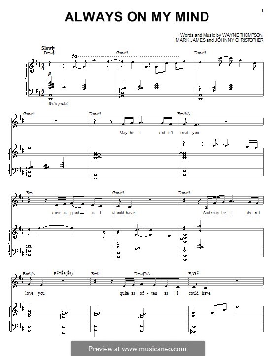 Always on My Mind: Für Stimme und Klavier oder Gitarre (Michael Buble) by Johnny Christopher, Mark James, Wayne Carson Thompson