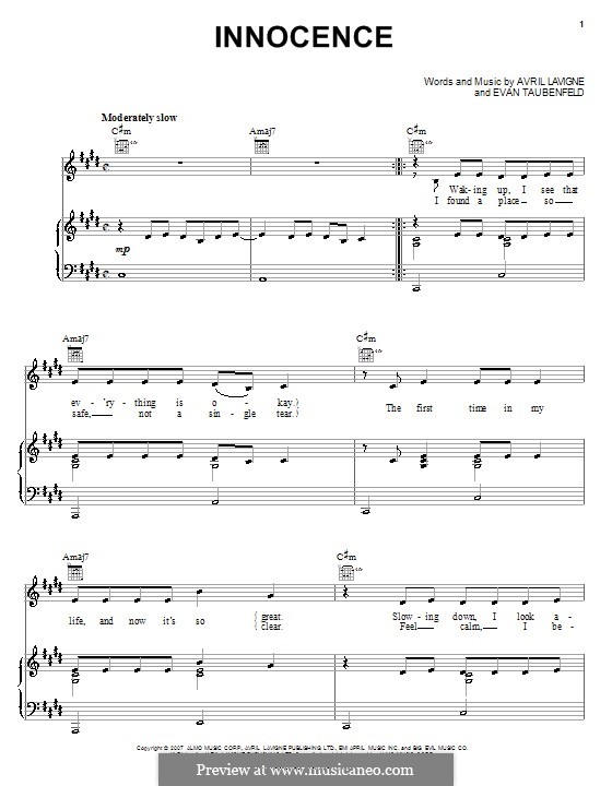 Innocence (Avril Lavigne): Für Stimme und Klavier (oder Gitarre) by Evan Taubenfeld