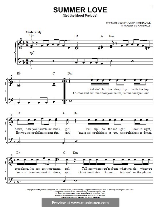 Summer Love (Set the Mood Prelude): Für Klavier, leicht (Justin Timberlake) by Floyd Nathaniel Hills, Timbaland