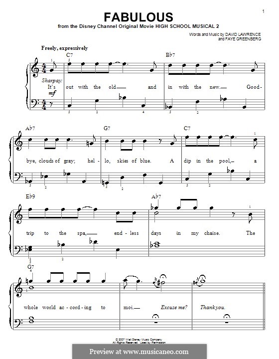 Fabulous (High School Musical 2): Für Klavier, leicht by David N. Lawrence, Faye Greenberg