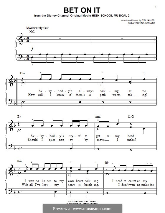 Bet on It (High School Musical 2): Für Klavier, leicht by Antonina Armato, Timothy James