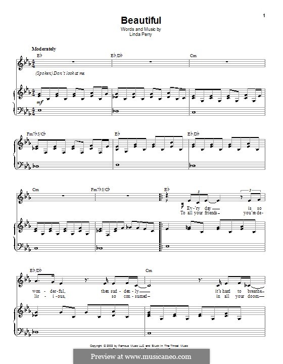 Beautifull (Christina Aguilera & Beverly McClellan): Für Stimme und Klavier (oder Gitarre) by Linda Perry