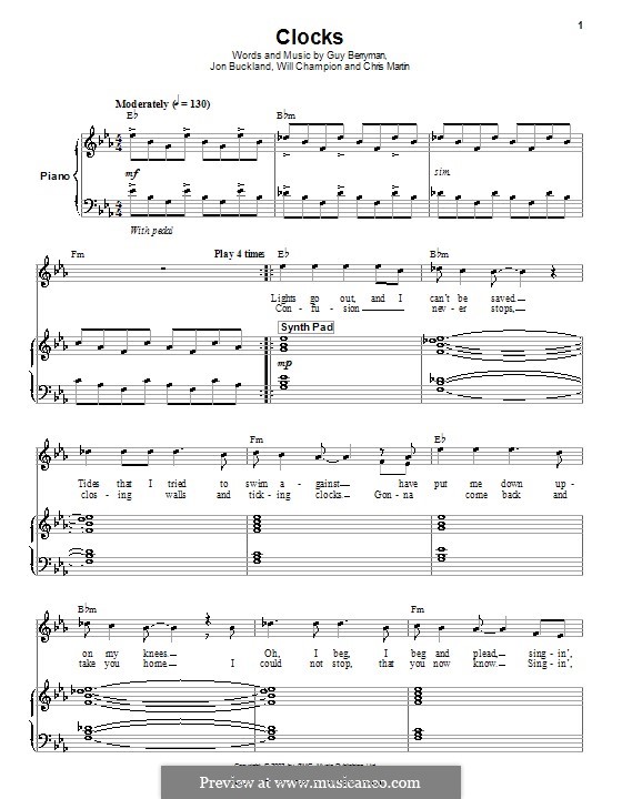 Vocal version: Für Stimme und Klavier (oder Gitarre) by Chris Martin, Guy Berryman, Jonny Buckland, Will Champion