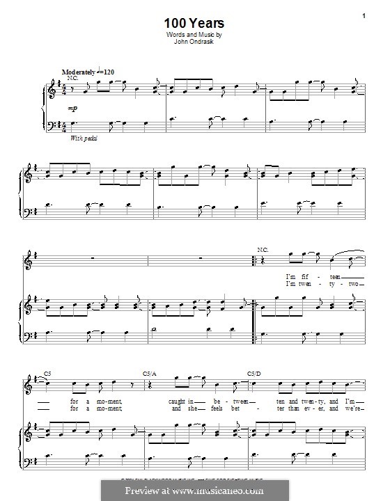100 Years (Five for Fighting): Für Stimme und Klavier (oder Gitarre) by John Ondrasik