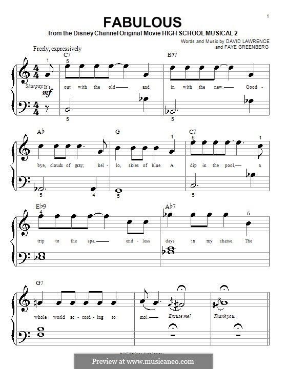 Fabulous (High School Musical 2): Für Klavier (sehr leichte Fassung) by David N. Lawrence, Faye Greenberg