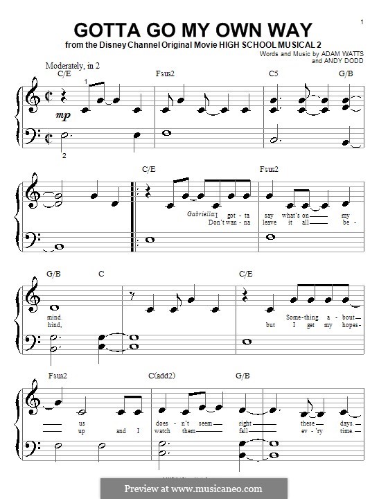 Gotta Go My Own Way (High School Musical 2): Für Klavier (sehr leichte Fassung) by Adam Watts, Andrew Dodd
