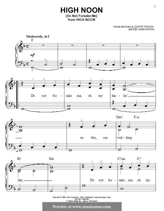 High Noon (Do not Forsake Me): Für Klavier, leicht by Dimitri Tiomkin