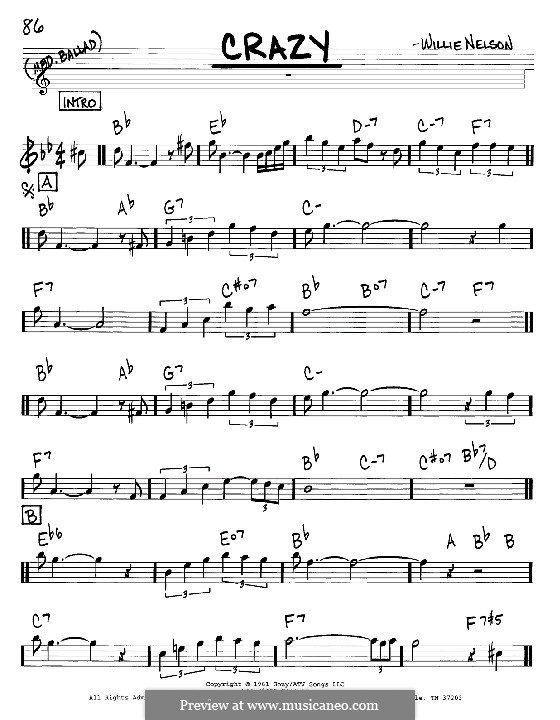 Crazy (Patsy Cline): Melodie und Akkorde - Instrumente in C by Willie Nelson