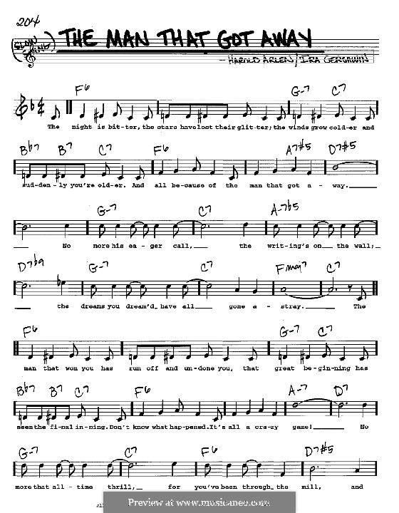 The Man That Got Away: Melodie, Text und Akkorde - Instrumente in C by Harold Arlen