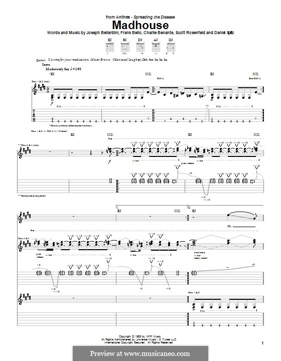 Madhouse (Anthrax): Für Gitarre mit Tabulatur by Charlie Benante, Daniel Spitz, Frank Bello, Joseph Bellardini, Scott Ian Rosenfeld
