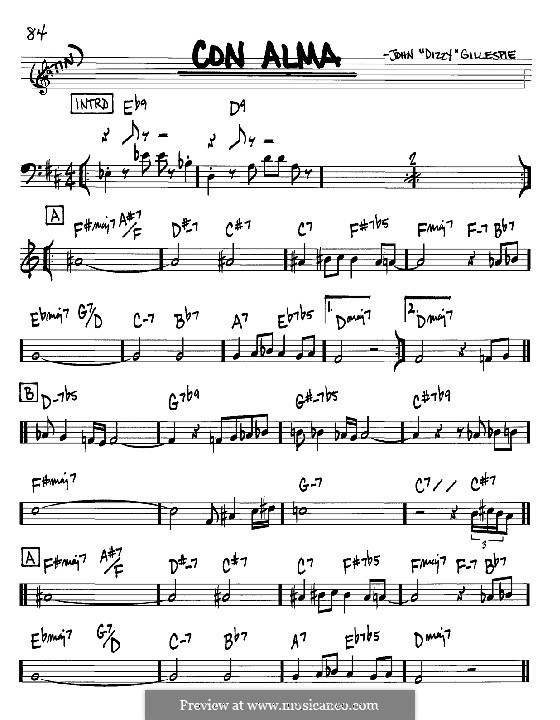 Con Alma: Melodie und Akkorde - Instrumente in B by Dizzy Gillespie