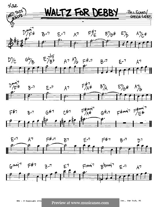 Waltz for Debby: Melody and chords – Eb instruments by Bill Evans