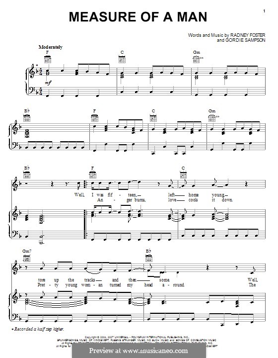 Measure of a Man (Jack Ingram): Für Stimme und Klavier (oder Gitarre) by Gordie Sampson, Radney Foster