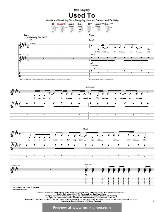 Used To (Daughtry): Für Gitarre mit Tabulatur by Chris Daughtry, Howard Benson, Zac Maloy