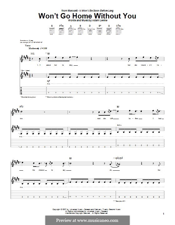 Won't Go Home without You (Maroon 5): Für Gitarre mit Tabulatur by Adam Levine