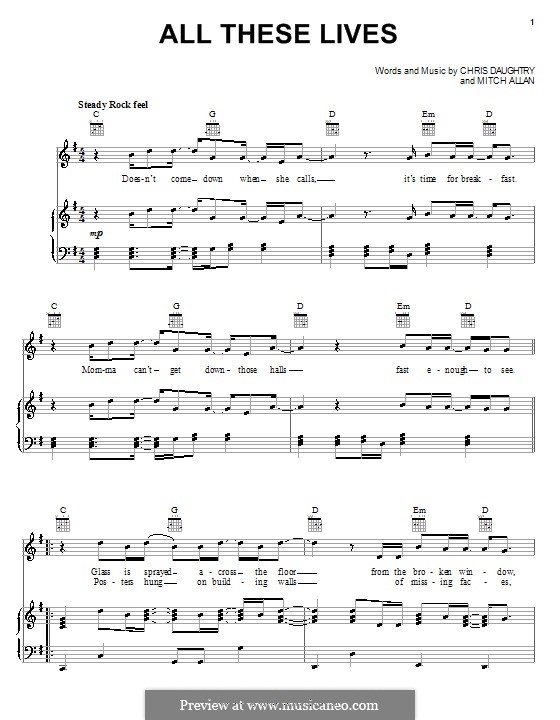 All These Lives (Daughtry): Für Stimme und Klavier (oder Gitarre) by Chris Daughtry, Mitch Allan