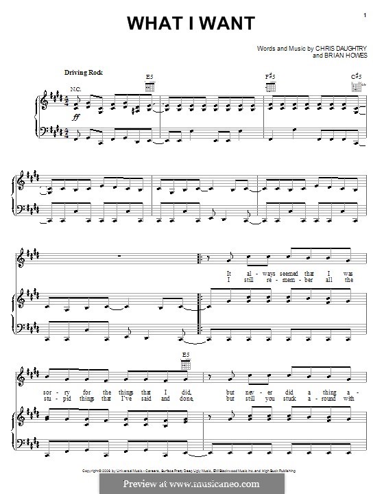What I Want (Daughtry featuring Slash): Für Stimme und Klavier (oder Gitarre) by Brian Howes, Chris Daughtry