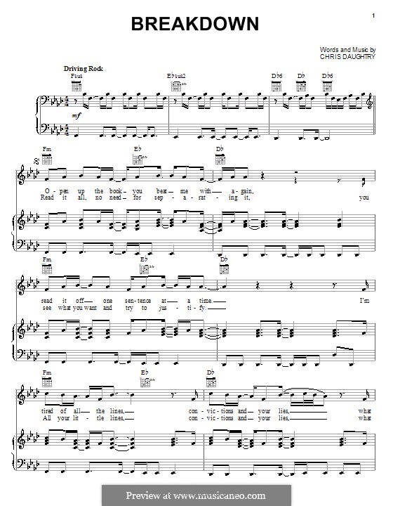 Breakdown (Daughtry): Für Stimme und Klavier (oder Gitarre) by Chris Daughtry