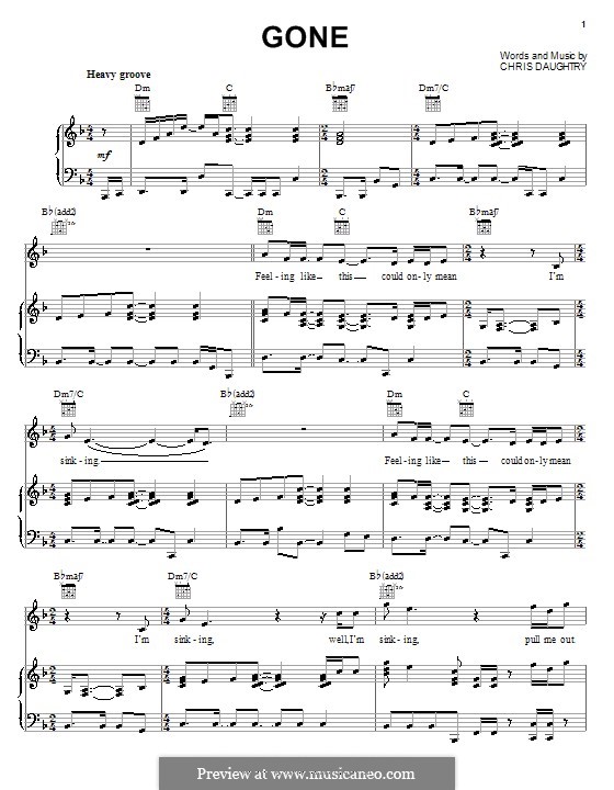 Gone (Daughtry): Für Stimme und Klavier (oder Gitarre) by Chris Daughtry
