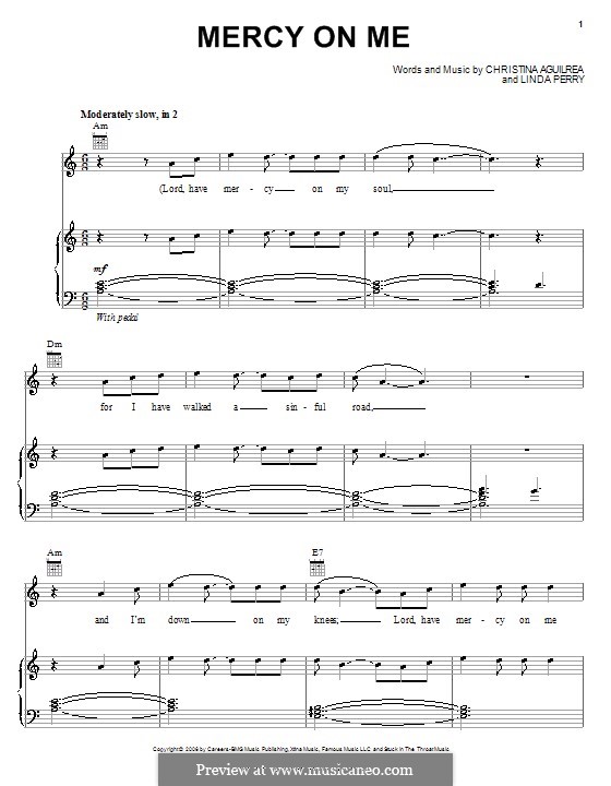 Mercy on Me (Christina Aguilera): Für Stimme und Klavier (oder Gitarre) by Linda Perry