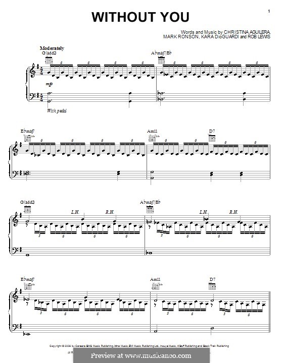 Without You (Christina Aguilera): Für Stimme und Klavier (oder Gitarre) by Kara DioGuardi, Mark Ronson, Rob Lewis
