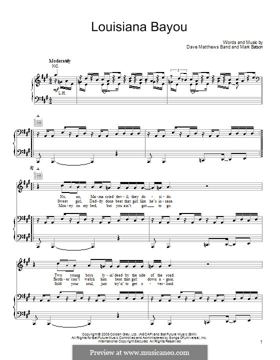 Louisiana Bayou (Dave Matthews Band): Für Stimme und Klavier (oder Gitarre) by Mark Batson