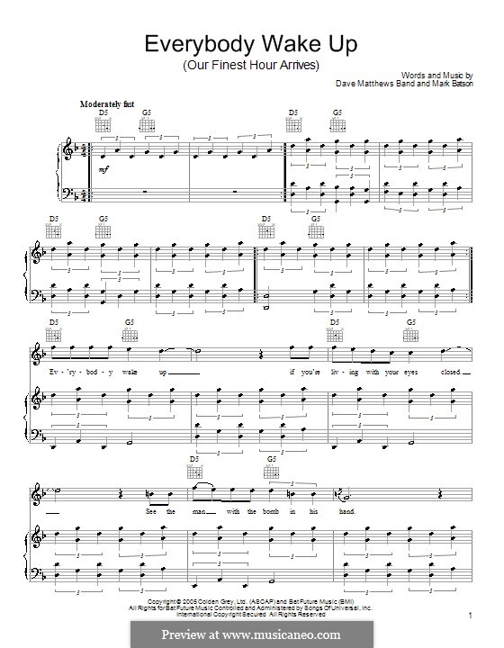 Everybody Wake Up / Our Finest Hour Arrives (Dave Matthews Band): Für Stimme mit Klavier oder Gitarre by Mark Batson
