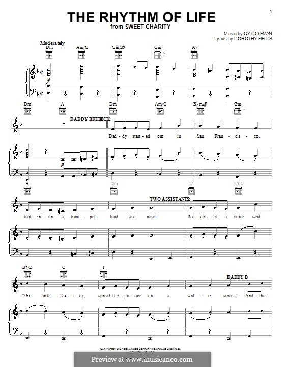 The Rhythm of Life (from Sweet Charity): Für Stimme und Klavier (oder Gitarre) by Cy Coleman