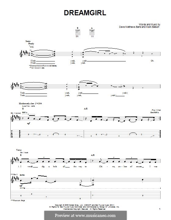 Dreamgirl (Dave Matthews Band): Für Gitarre mit Tabulatur by Mark Batson