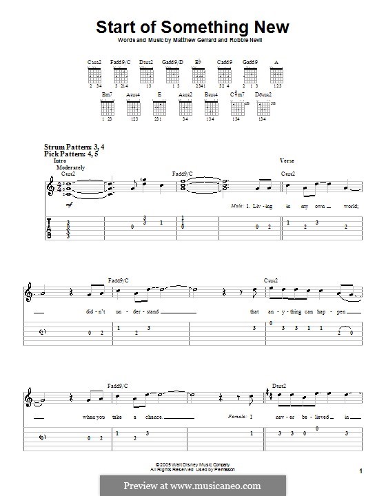 Start of Something New (from High School Musical): Für Gitarre (Sehr leichte Fassung) by Matthew Gerrard, Robbie Nevil