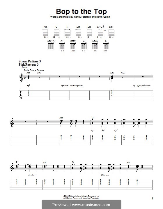 Bop to the Top (High School Musical): Für Gitarre (Sehr leichte Fassung) by Kevin Quinn, Randy Petersen