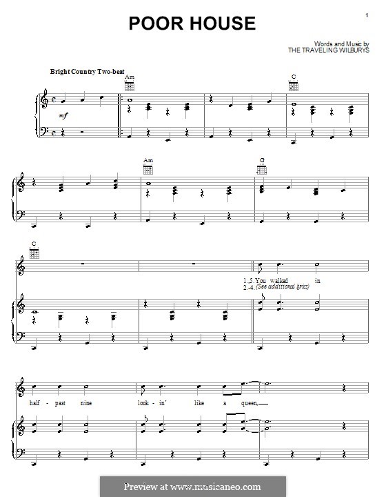 Poor House (The Traveling Wilburys): Für Stimme und Klavier (oder Gitarre) by Tom Petty