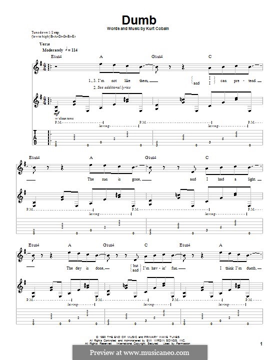 Dumb (Nirvana): Für Gitarre mit Tabulatur by Kurt Cobain